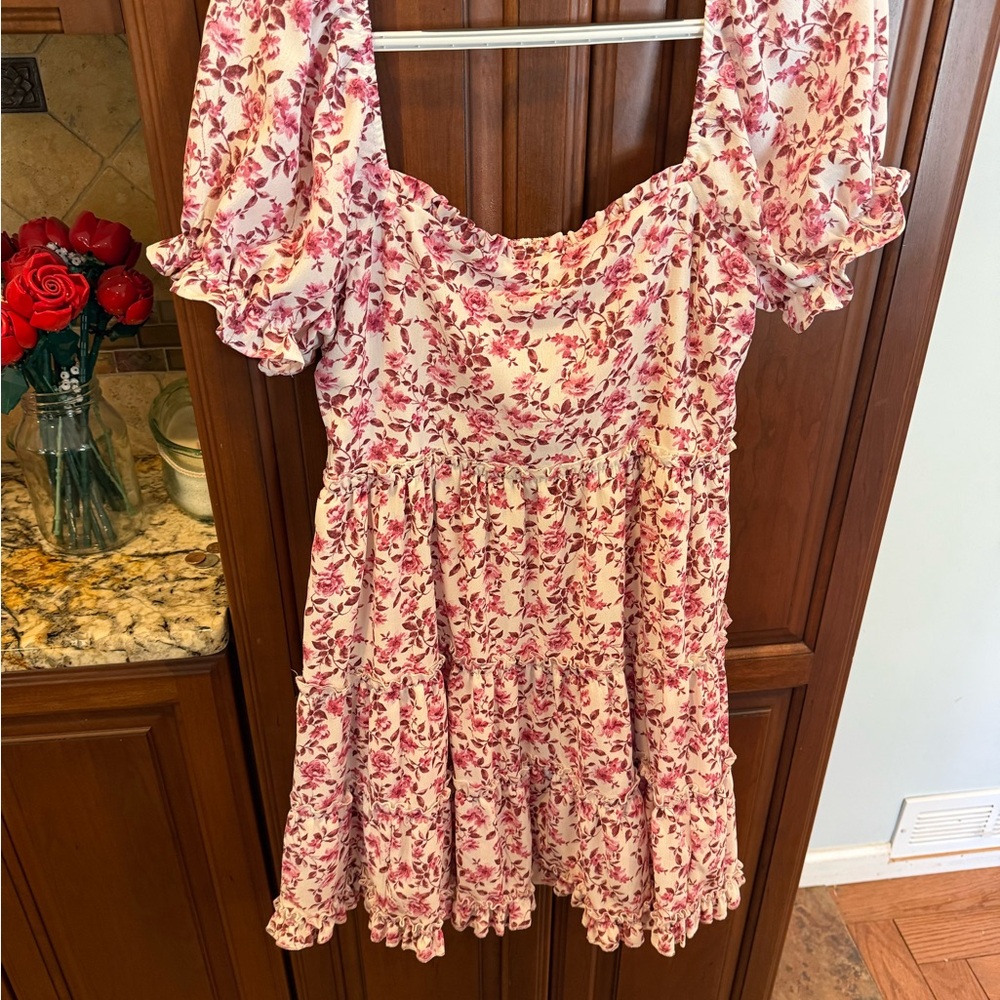Francesca's Collections Pink and White Floral Dress